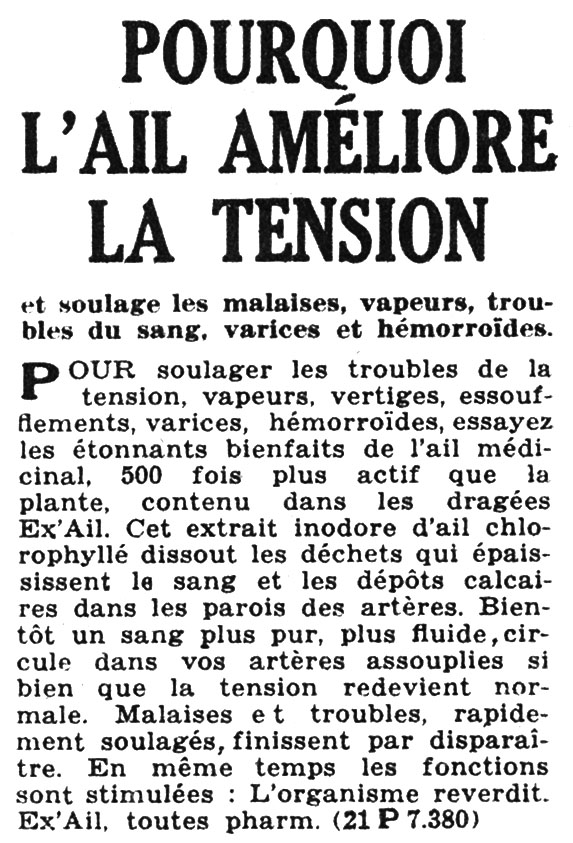 Publicit� Ex'Ail 1957