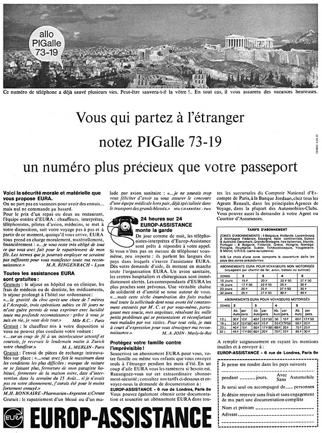 Publicit� Europ-Assistance 1964