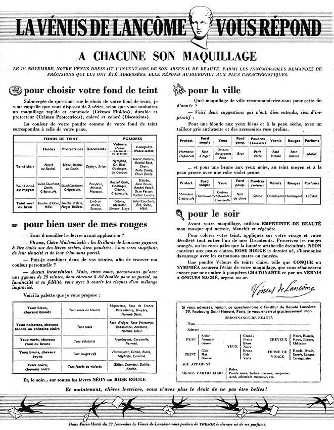 Publicit� Lanc�me 1952