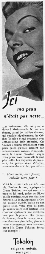 Publicit� Tokalon 1955