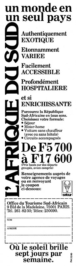 Publicit� Afrique du Sud 1981