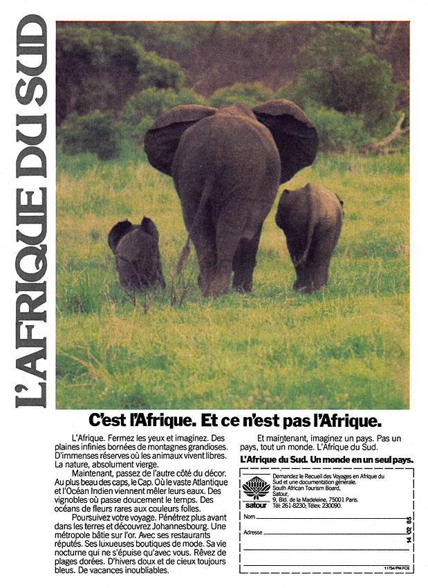 Publicit� Afrique du Sud 1985