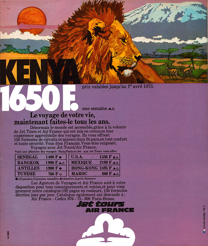 Publicit� Jet Tours 1973