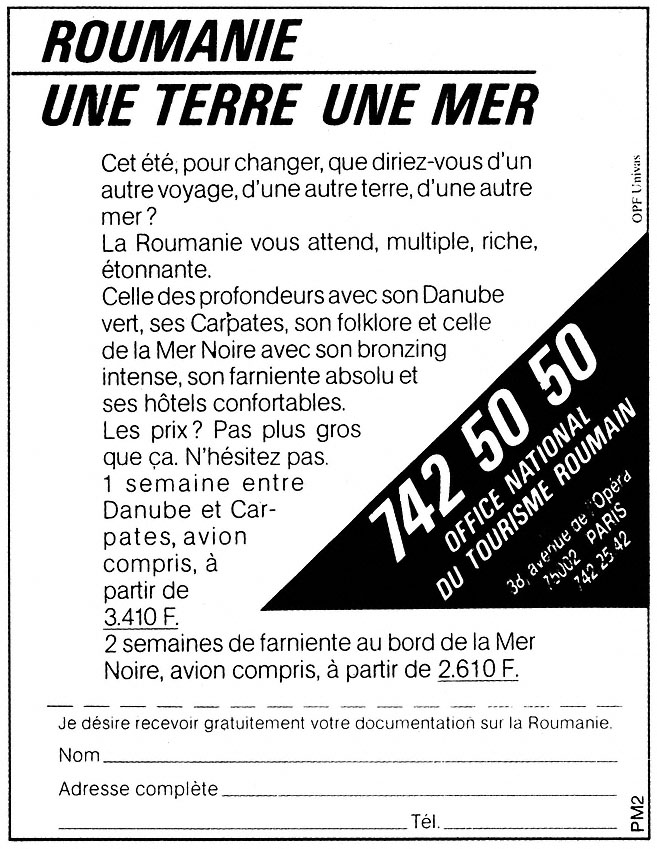 Publicit� Roumanie 1985